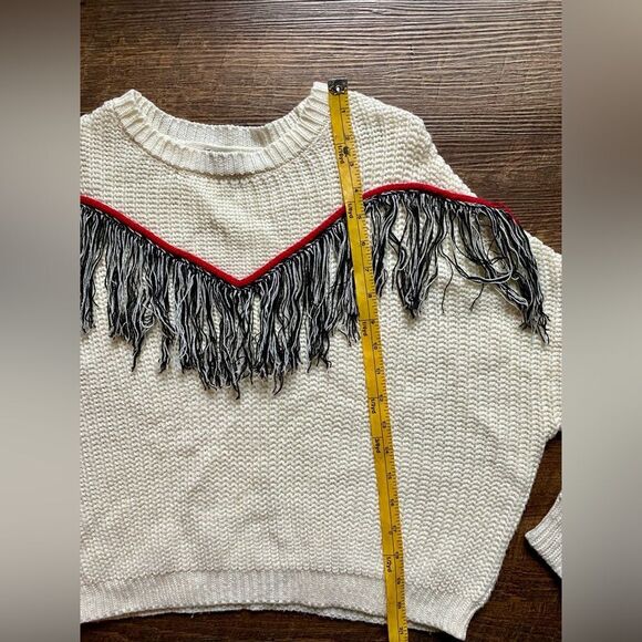 HeartSoul fringe detailed sweater ribbed knit ivory off white western boho sz S - Picture 4 of 11